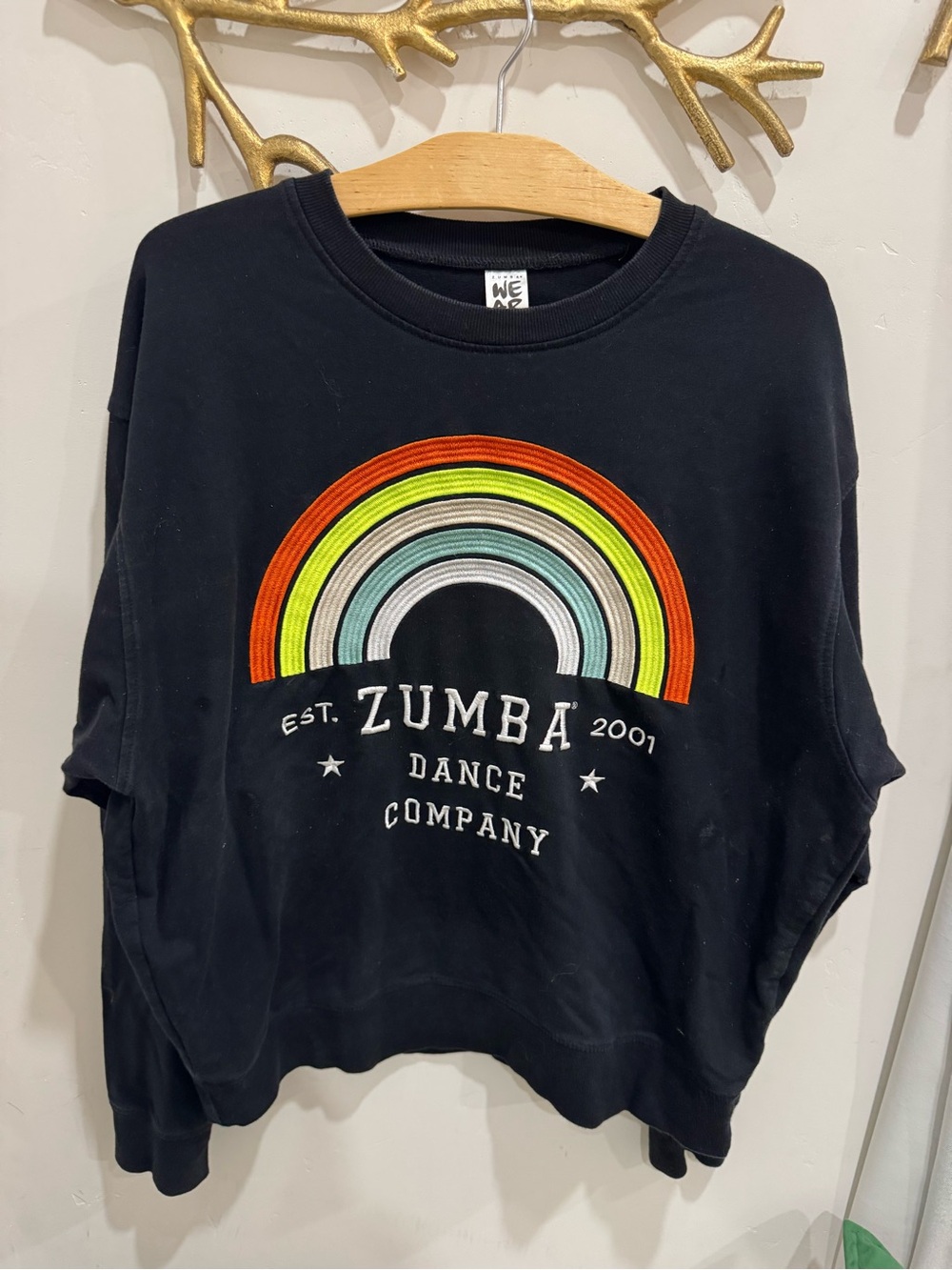 Zumba Fitness Black Sweatshirt with Multicolor Rainbow Embroidery